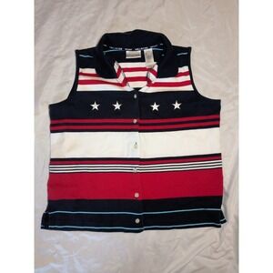 VTG Villager Sport Women's Patriot Sleeveless Button Down Top Size Petite Large